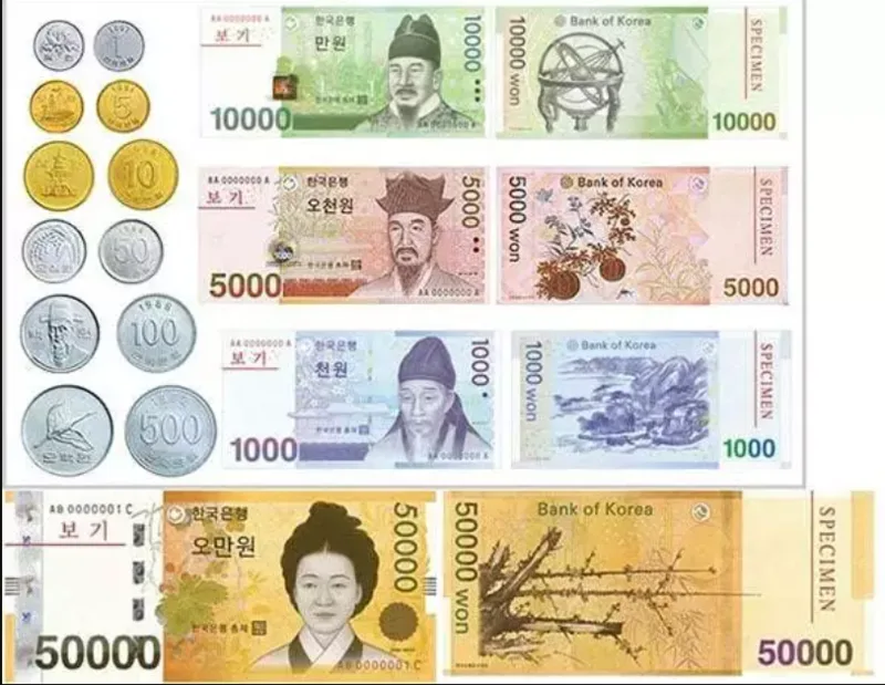 Tiền Hàn Quốc gồm tiền xu và tiền giấy, trong đó các mệnh giá 1.000, 10.000 và 50.000 won rất phổ biến