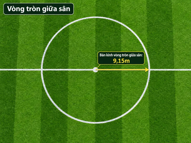 Vòng tròn giữa sân có bán kính tiêu chuẩn 9,15m